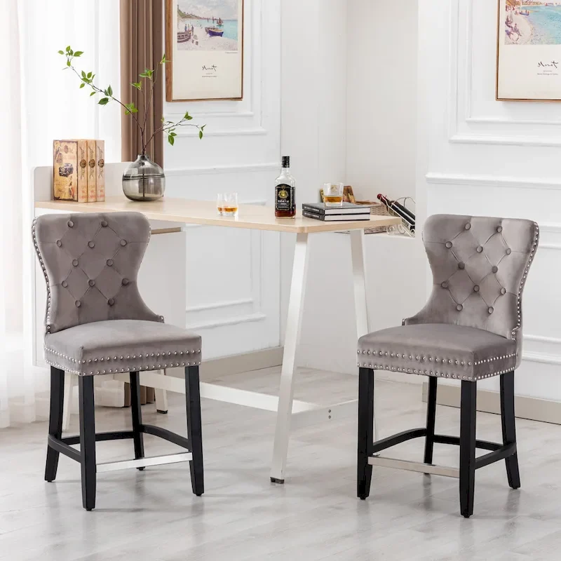 Carter 24  Wingback Tufted Nailhead Counter Stool (Set of 2)