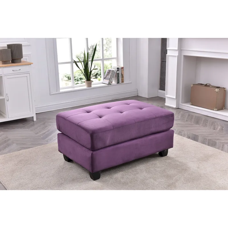 Rectangular Button-Tufted Microsuede Ottoman