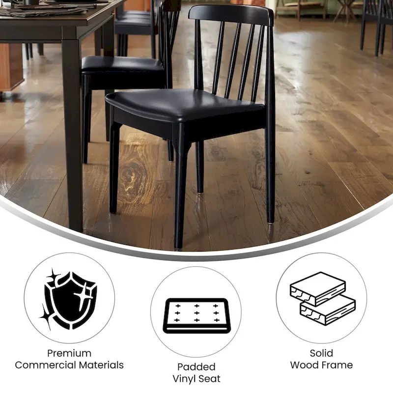 Commercial Solid Wood Dining Chair with Vinyl Padded Seat