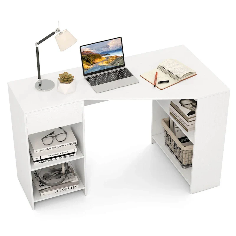 Costway L Shaped Computer Desk with Drawer & Storage Shelves for Home