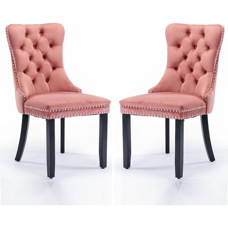 Velvet Dining Chairs, Tufted Solid Wood Armless Chairs Accent Chair with Nailhead Trim and Back Ring Pull