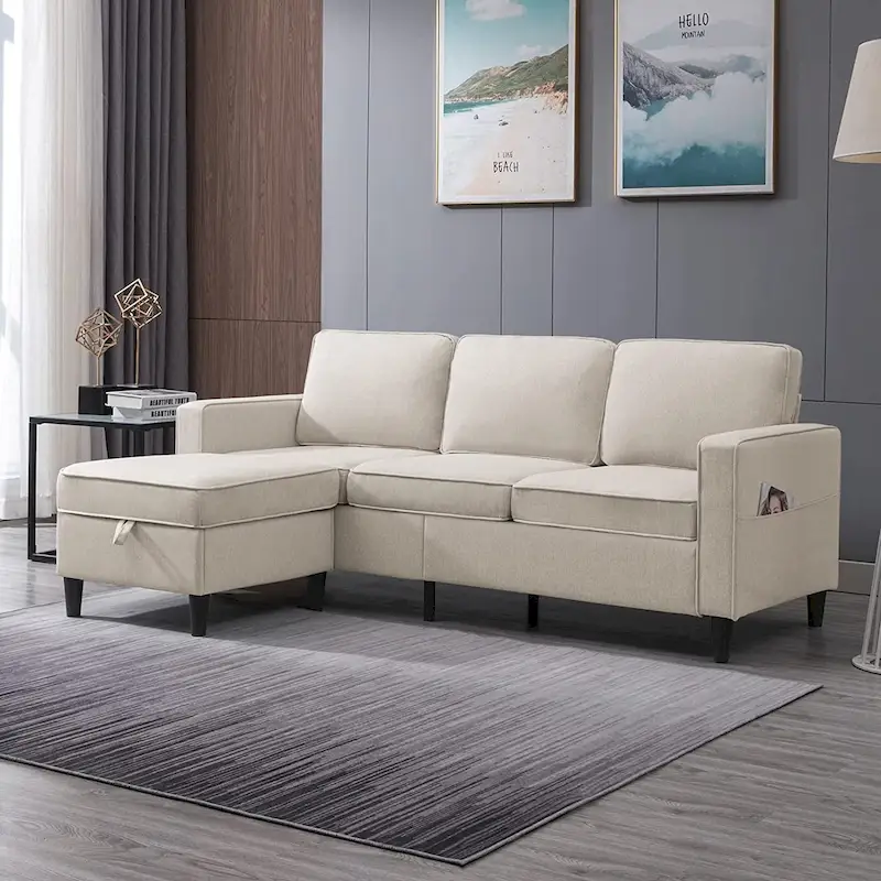 Mixoy 78inch Modern 3-Seat L Shaped Upholstered Sofa with Ottoman
