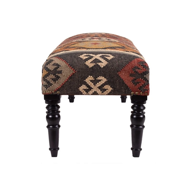 Handmade Kilim Upholstered Wooden Bench (India) - 48  L x 16  W x 18  H