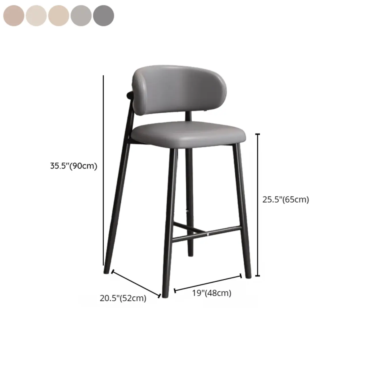 Modern Off-White Leather Curved Back Counter Bar Stools