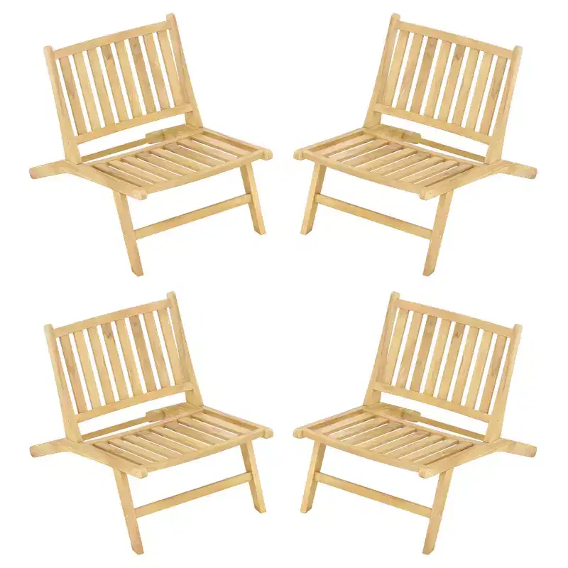 Costway 4PCS Teak Wood Outdoor Reclining Chair Natural Mid Century Accent Chair w/ Backrest