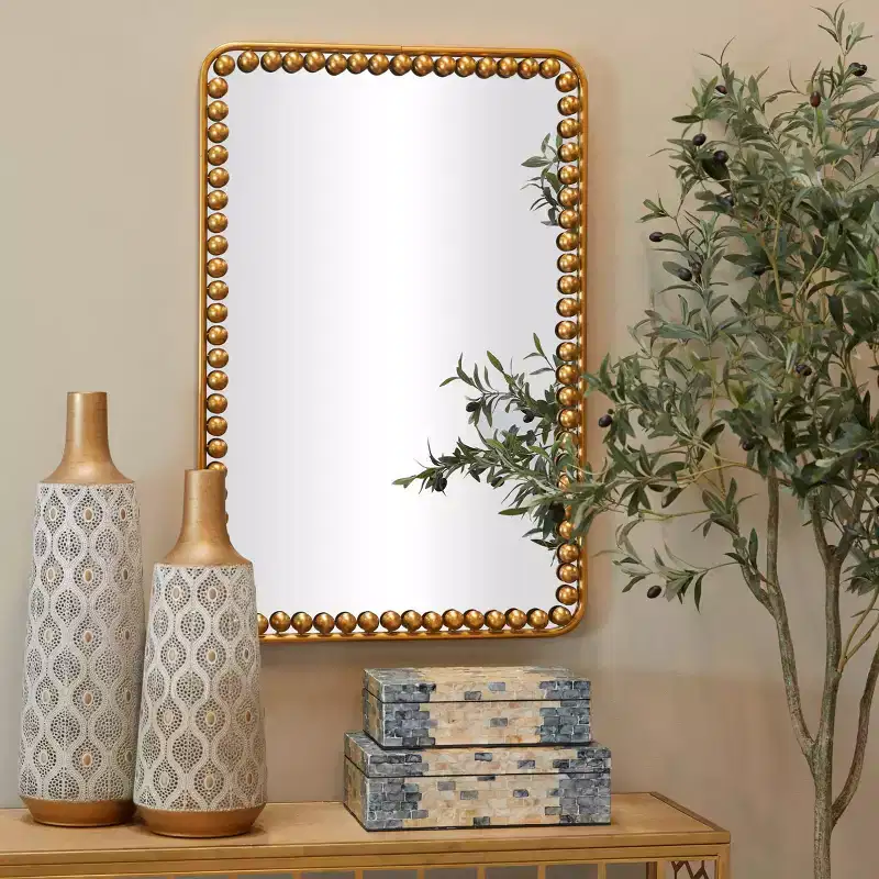 36"x24" Metal Wall Mirror with Beaded Detailing Gold - Olivia & May: Modern Rectangular Decorative Mirror, No Assembly Required