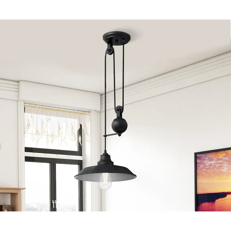 Westinghouse Lighting Iron Hill One Light Indoor Pulley Pendant, Matte Black Finish - 1-Light