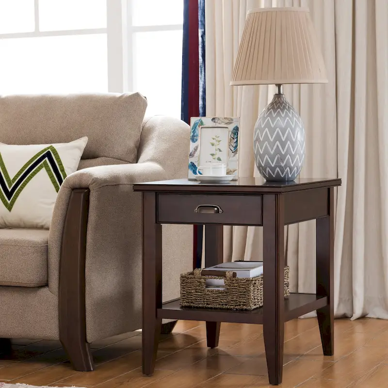 10507 One Drawer End Table with Shelf, Chocolate Cherry