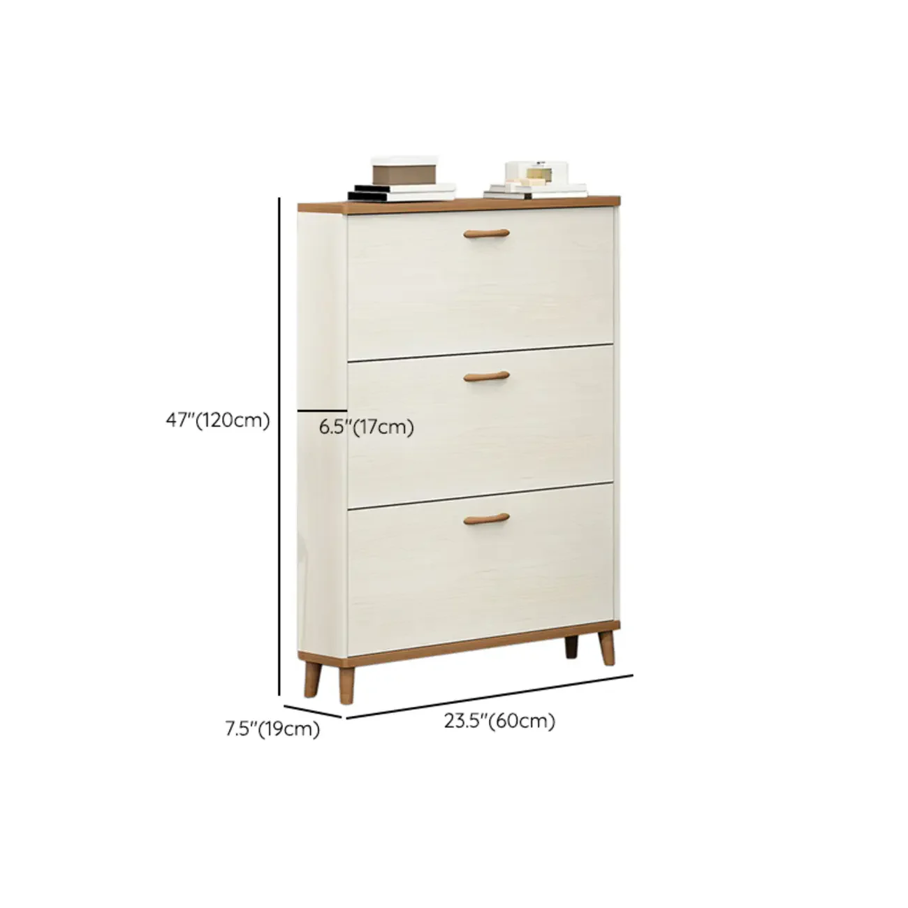 Narrow Beige Solid Wood Drop Front Shoe Cabinet