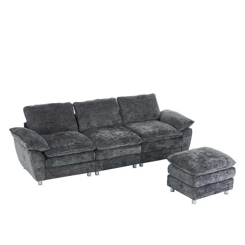 Modern Deep 3-Seat Sofa Couch with Ottoman