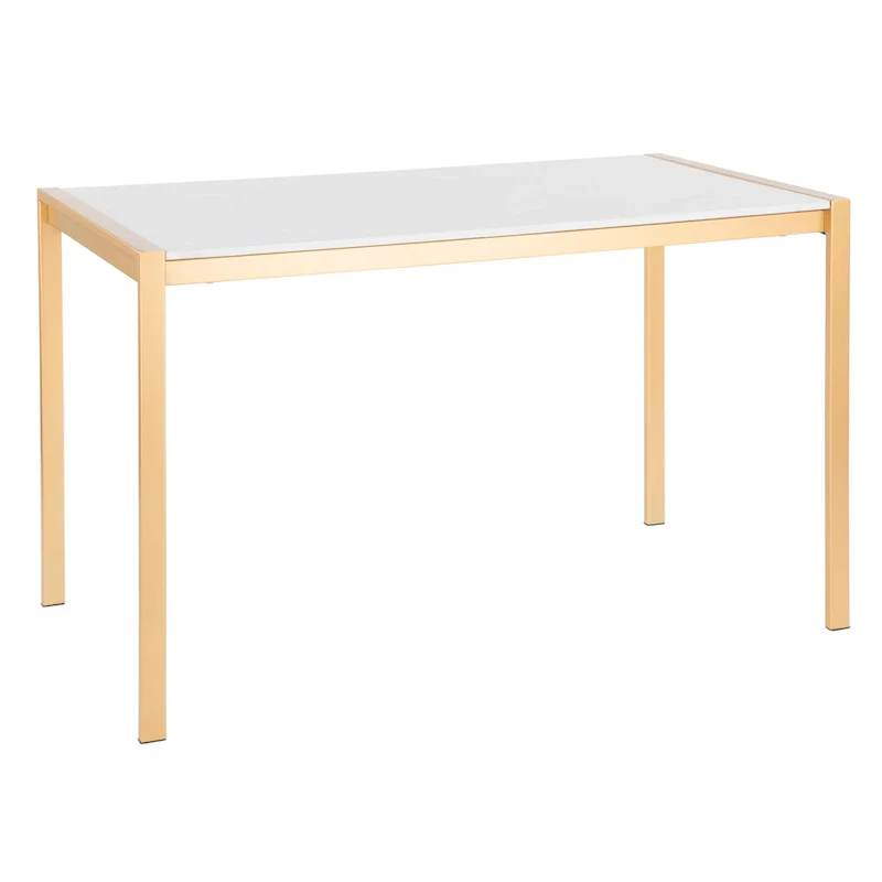 White Marble / Clear Glass Top Gold Metal Dining Table (Seats 6)