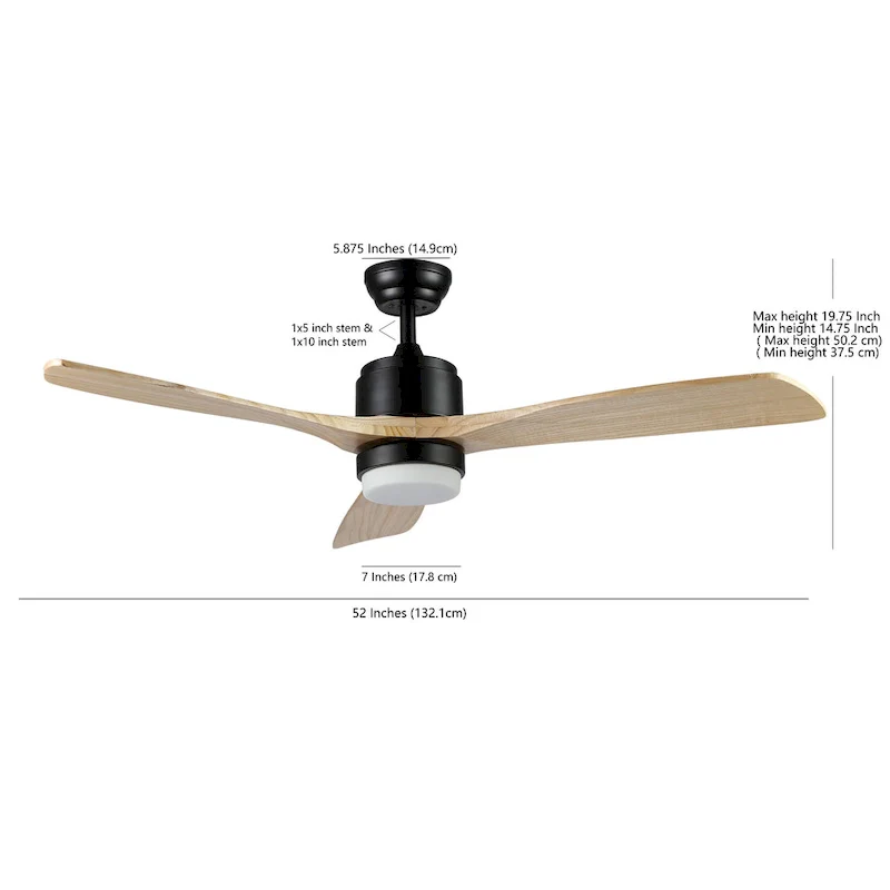 SAFAVIEH Lighting Pennie Coffee 3-Speed Led Ceiling Fan with Remote - 52  W x 52  L x 14.75 -19.75  H - Natural - 52Wx52Dx20H