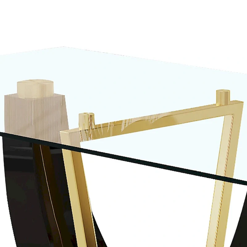 Modern Stylish Rectangular Coffee Table with Glass Top and Wooden Base