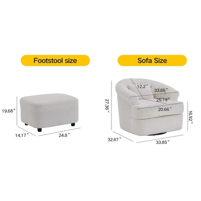 Velvet Swivel Chair with Ottoman, 360 Rotation & 300lb Capacity