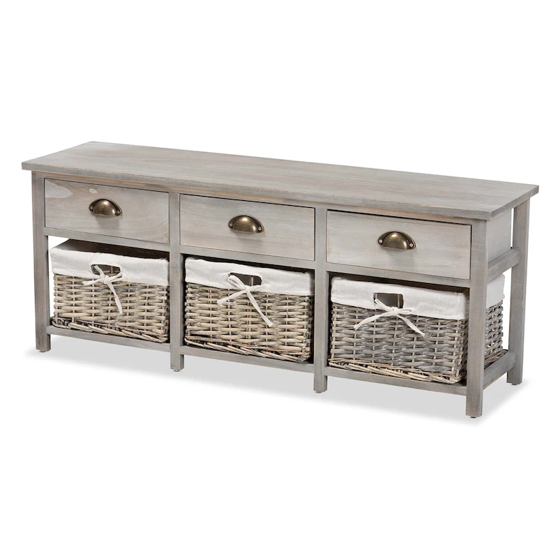 Mabyn Modern & Contemporary 3-Drawer Wood Storage Bench with Baskets