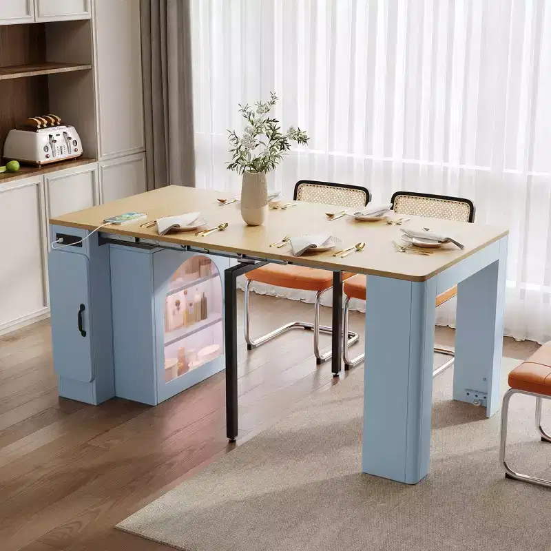Okak 59IN Extendable Dining Table with Removable Middle Leaves, Kitchen Table with Power Outlet, Dinner Table for Dining Room