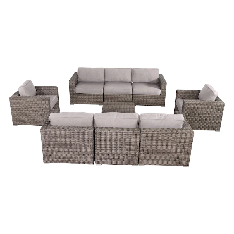 LSI Antibes Grey Wicker Sunbrella 9-piece Sofa Club Set