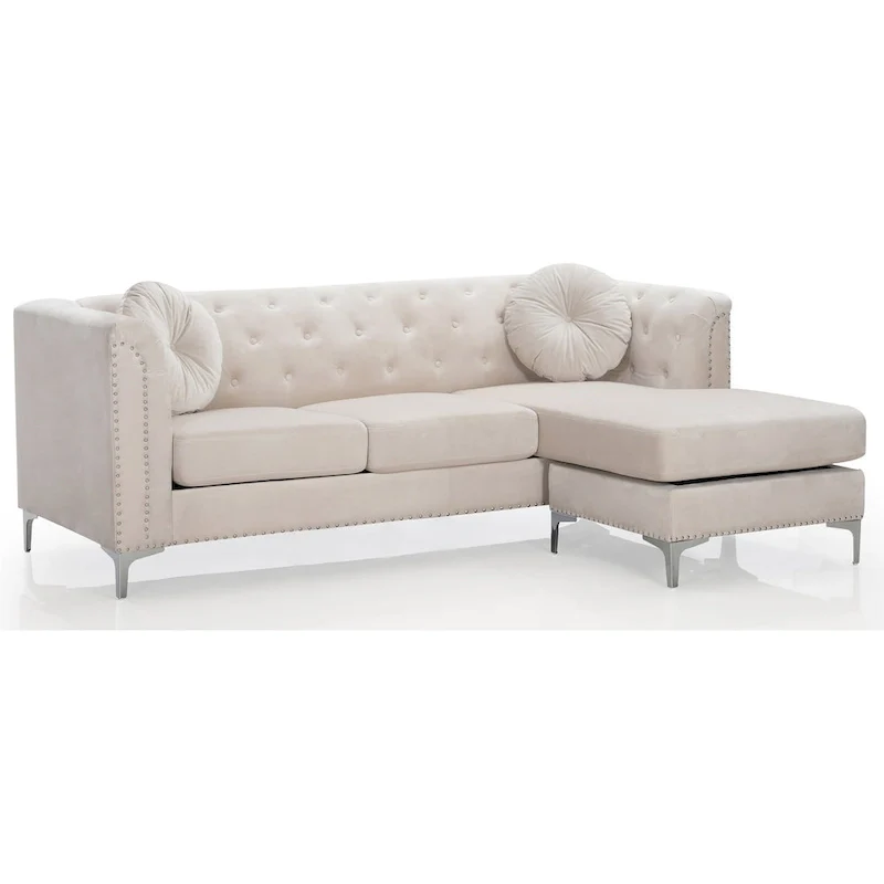 83 in. Tufted Velvet Sectional with 2-Throw Pillow - 83 L x 58 W x 31 H