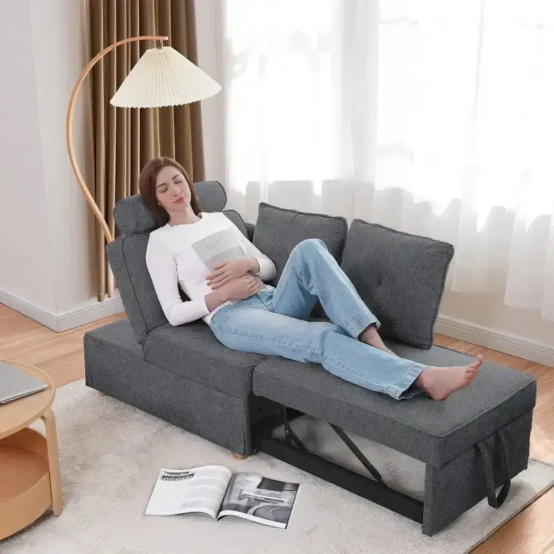 4 in 1 Multi-Function Folding Sofa Folding Bed Single Futon Couch Guest Bed with 2 Throw Pillows