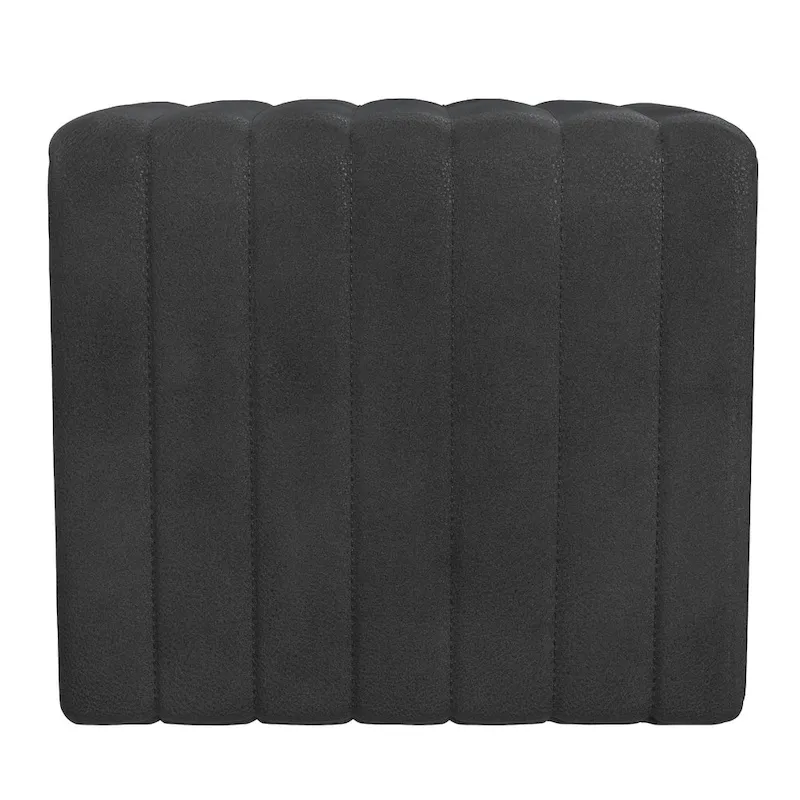 Ada Footstool Ottoman, Channel Tufted Black Faux Leather, 19 Inch