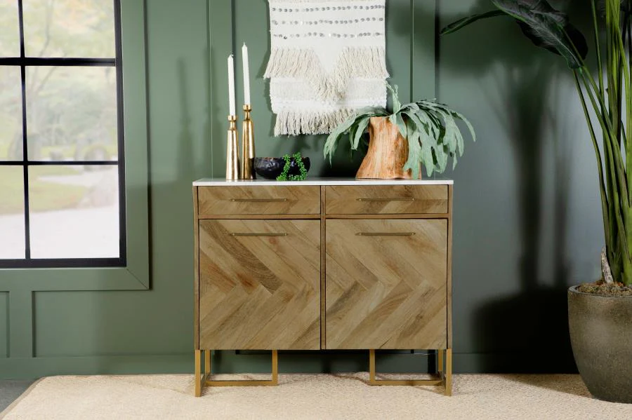 Chevron Accent Cabinet with Marble Top in 2 Sizes