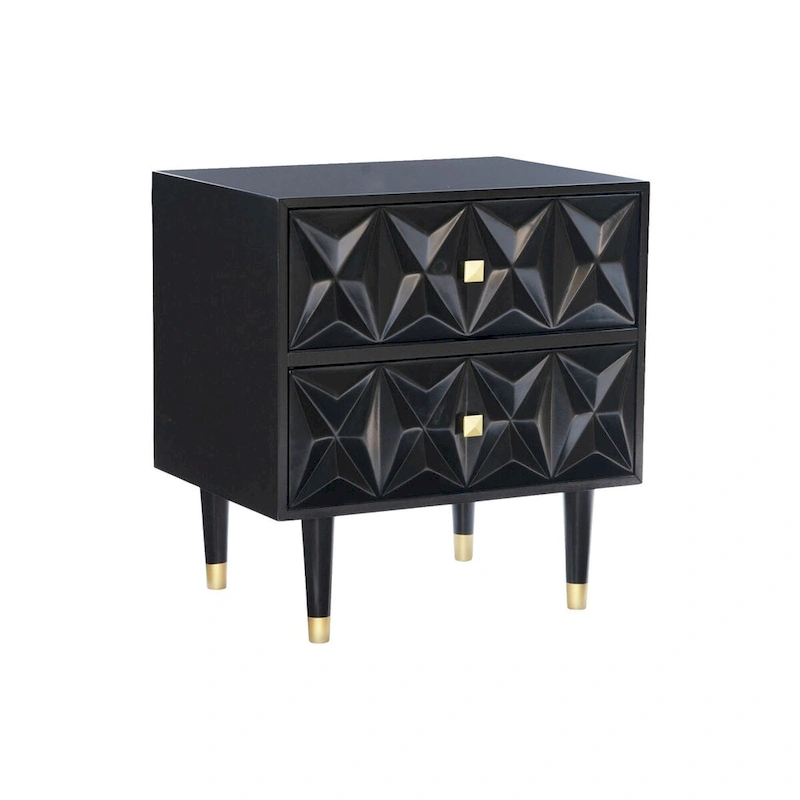 27  Black Geometric Patterned Two Drawer Nightstand