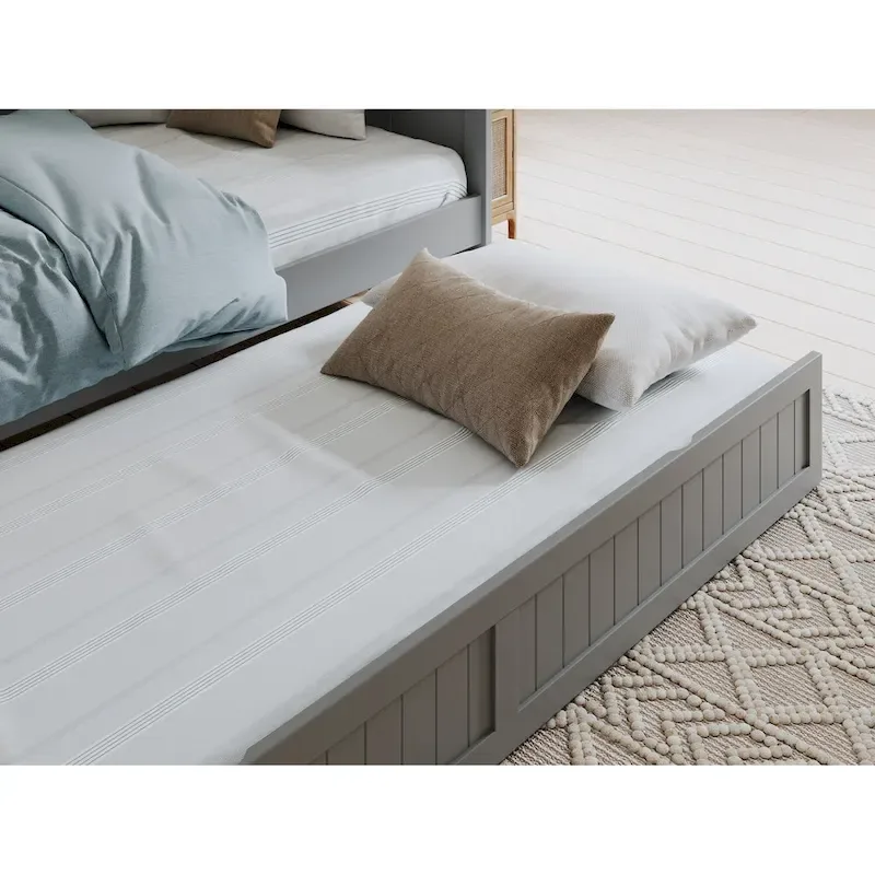 Twin Wood Daybed with Trundle - Beadboard Design, 600lbs Capacity, White/Walnut/Grey/Toffee, No Box Spring Needed