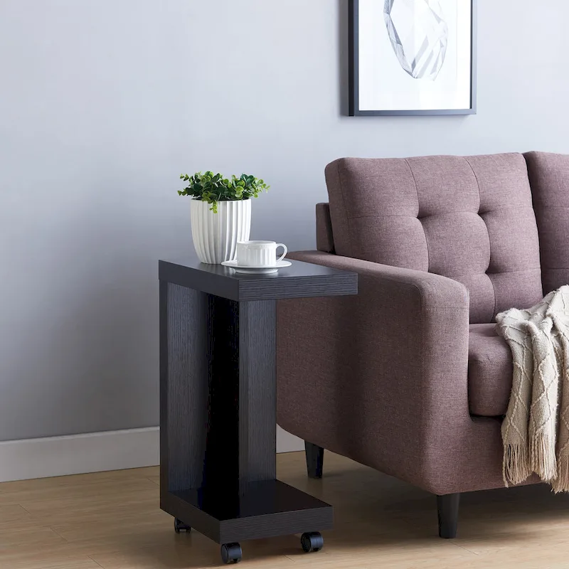 Modern Mobile 18-Inch Side Table with Locking Caster Wheels & Bottom Shelf
