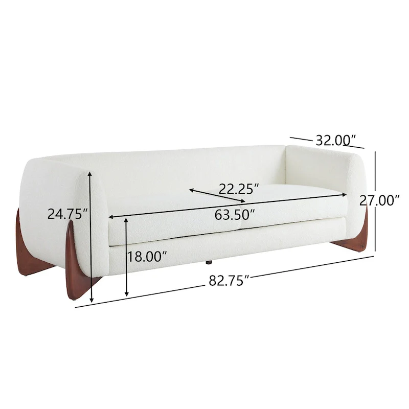 Off-White Boucle 3-Seat Sofa with Birch Wood Legs