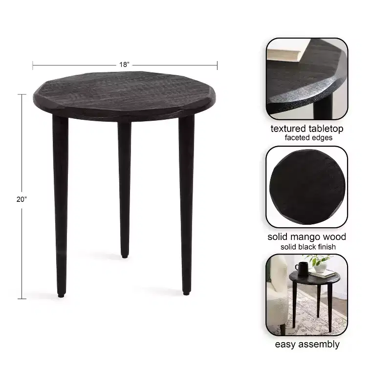 Kate and Laurel Tavares Round Side Table, 18x18x20, Black