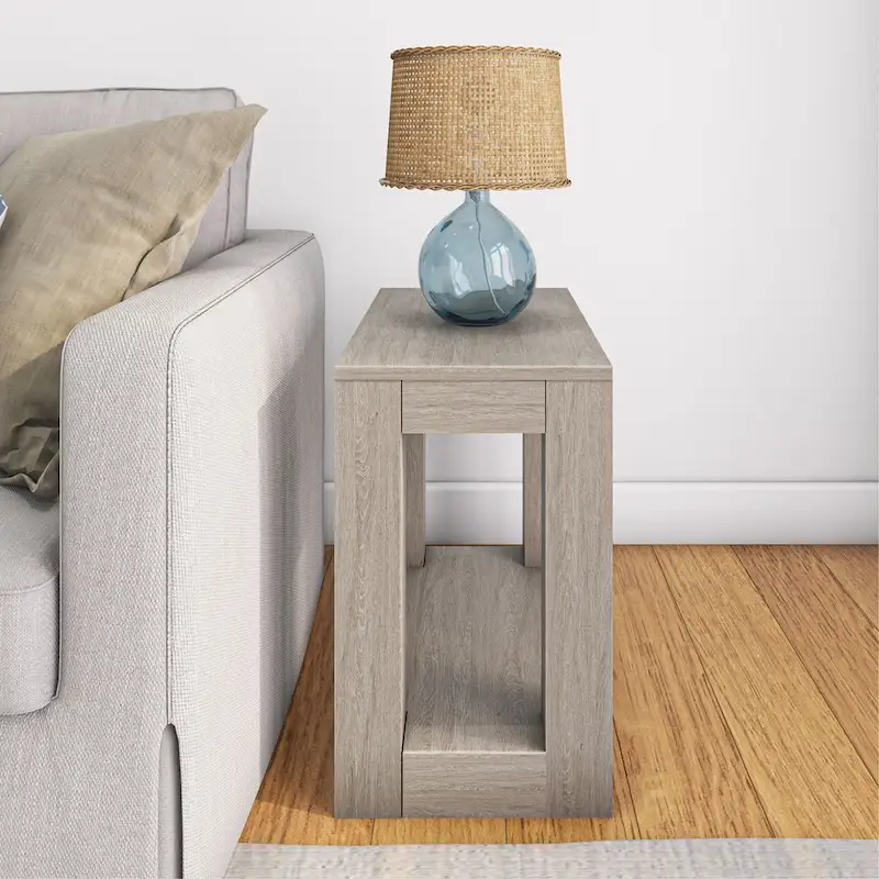 Plank and Beam Modern Rectangular Side Table with Shelf