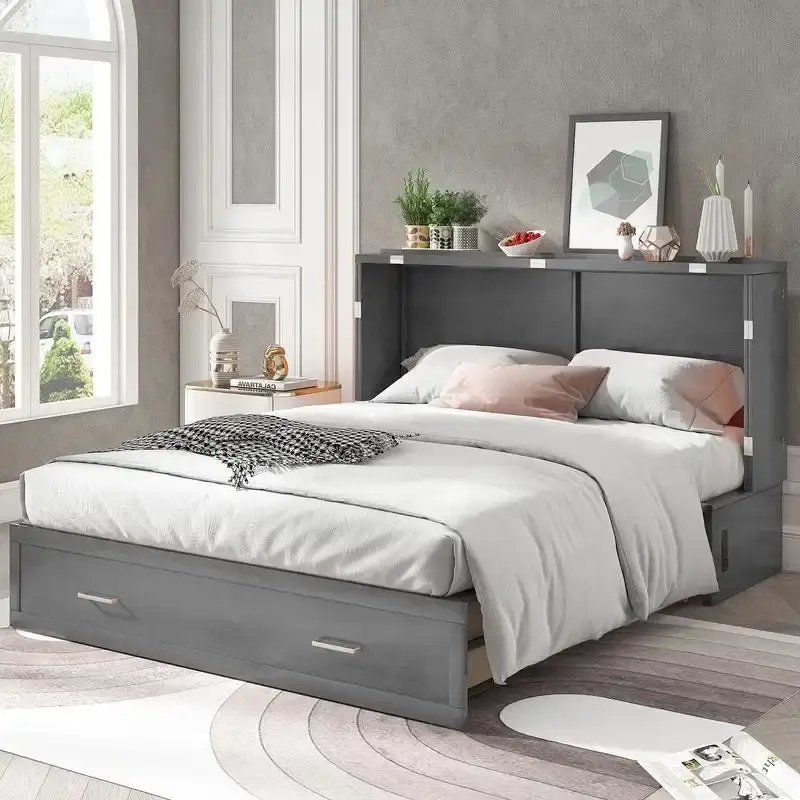 Mixoy Murphy Bed Cabinet Bed Chest with Mattress & Drawer