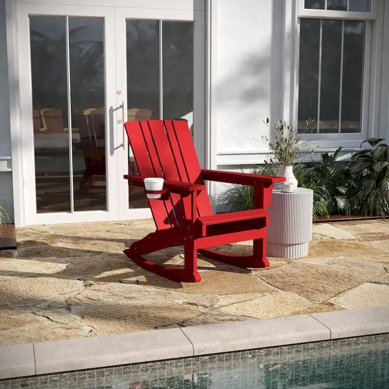All-Weather Rocking Adirondack Chair with Swiveling Cupholder