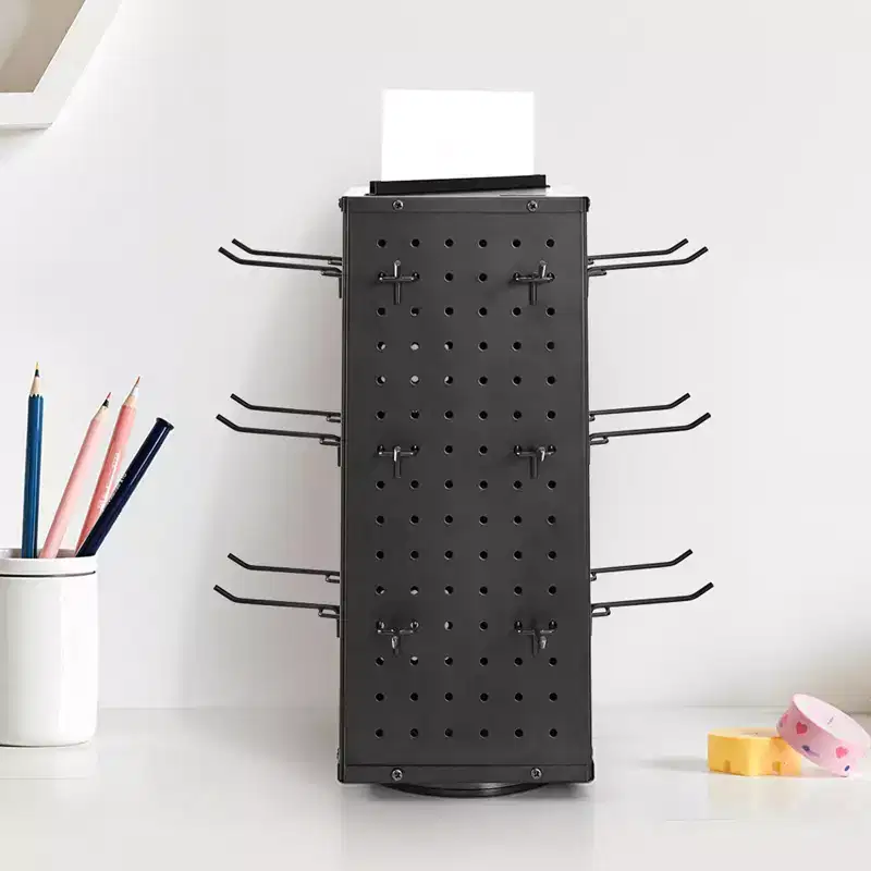 VEVOR Rotating Pegboard Display Stand, 4-Sided Spinning Peg Board Display with 24 Hooks, Thickened Cold-Rolled Steel Craft Rack Organizer, Black