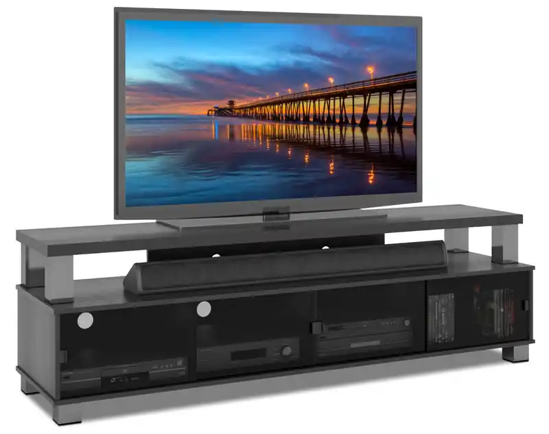 Bromley 75 Modern TV Stand with Storage and Cable Management for TVs up to 85- Black with Glass