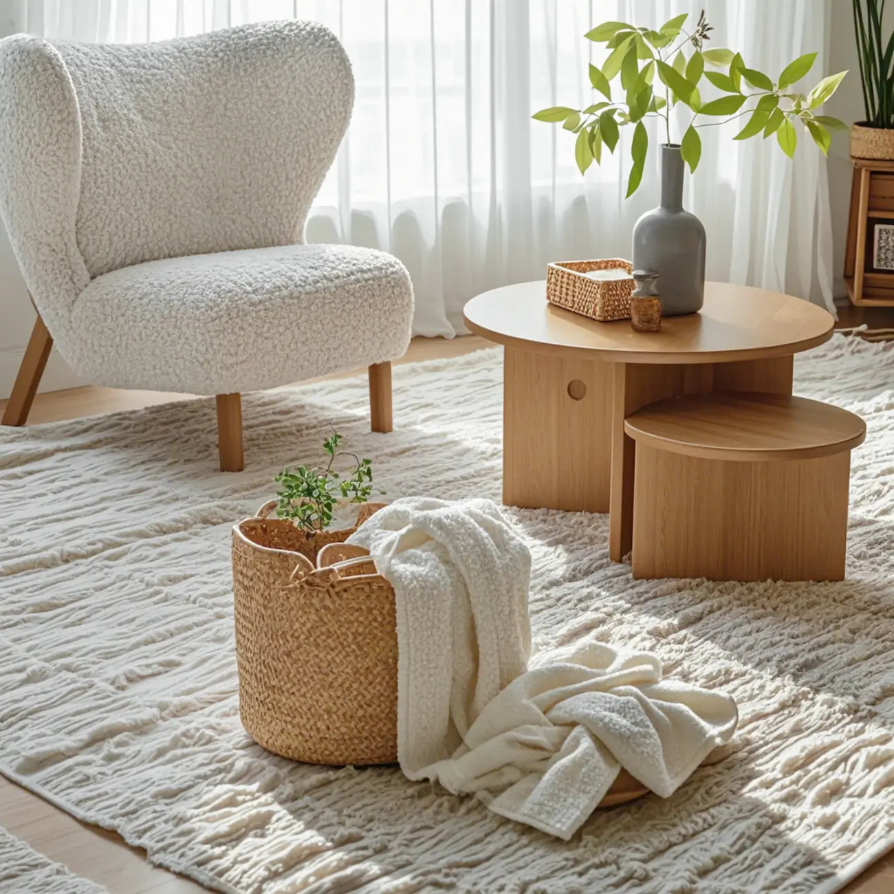 Modern Solid Wood Round Coffee Table Set with Dual Sizes