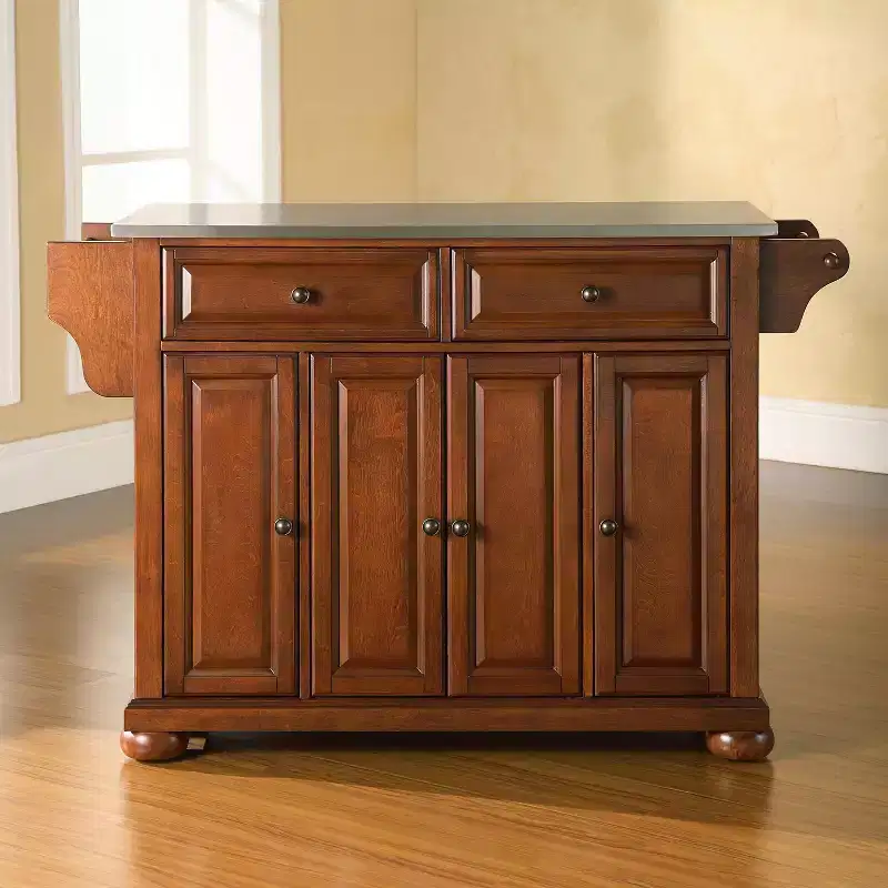 Alexandria Stainless Steel Top Kitchen Island Cherry - Crosley: Wood Frame, 4 Doors, 5 Drawers, 6 Shelves, Towel Bar