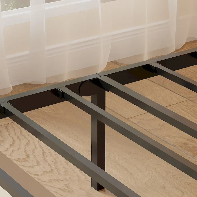 Elegant Iron Queen Bed Frame with MDF Headboard & Footboard - Modern Industrial Style