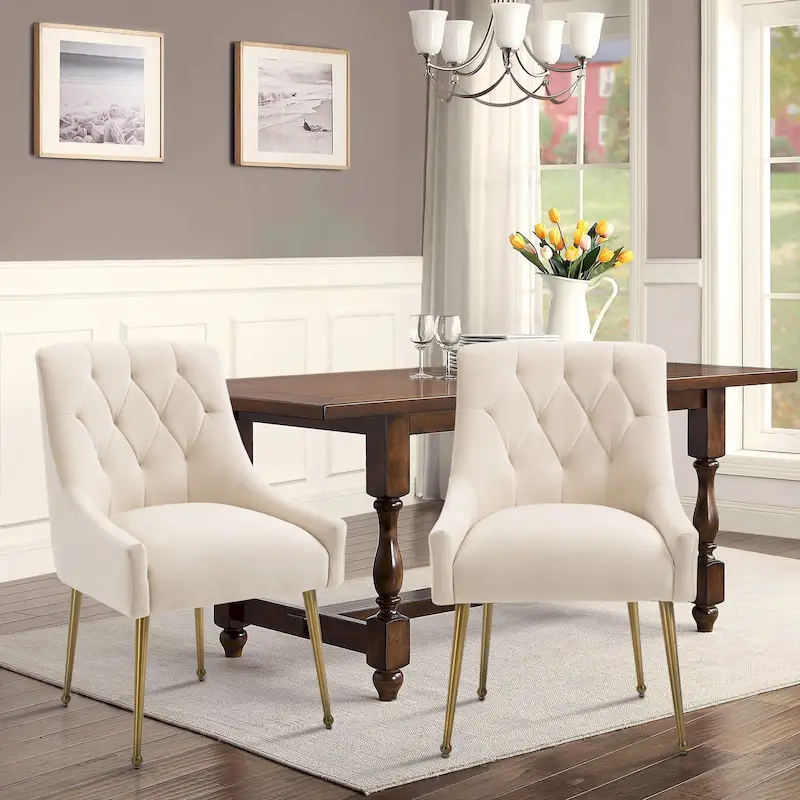 Tufted Velvet Upholstered Accent Dining Chairs Side Chairs (Set of 2)