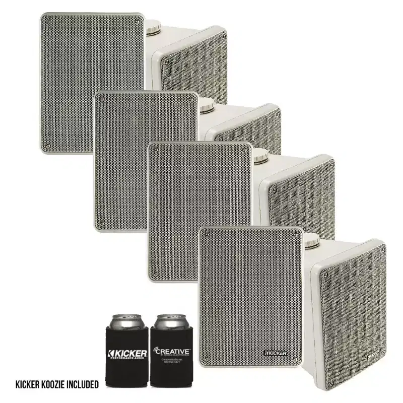 Kicker KB6 Indoor Outdoor Patio Speaker Bundle in Gray- 8 Speakers total