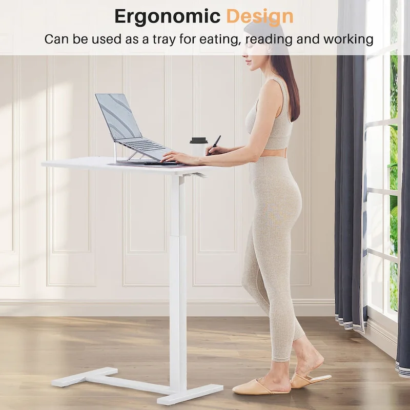 Mobile Standing Desk with Wheels Pneumatic Laptop Desk Rolling Computer Cart Movable Height Adjustable Small Stand Desk Home