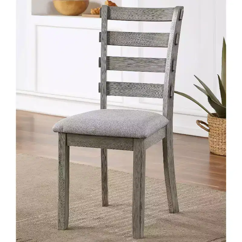 24/7 Shop At Home Set of 2 Windsong Ladder Back Cushioned Dining Chairs Gray: Upholstered, Parsons Style, Wood Frame