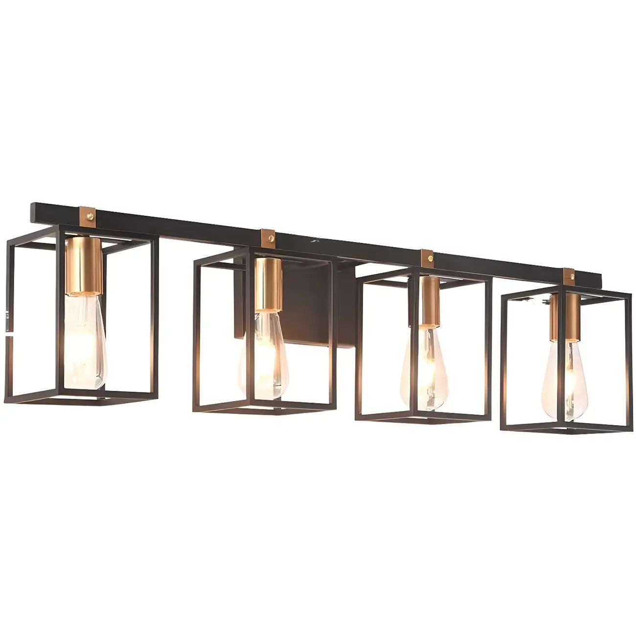 3-Light Linear Cube Black Iron Caged Vanity Light