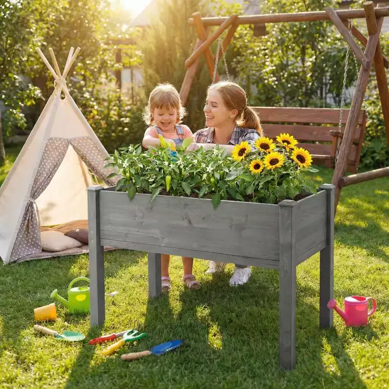 Large Raised Garden Bed with Legs, 48 L x 24 W x 30 H, Made of Solid Wood