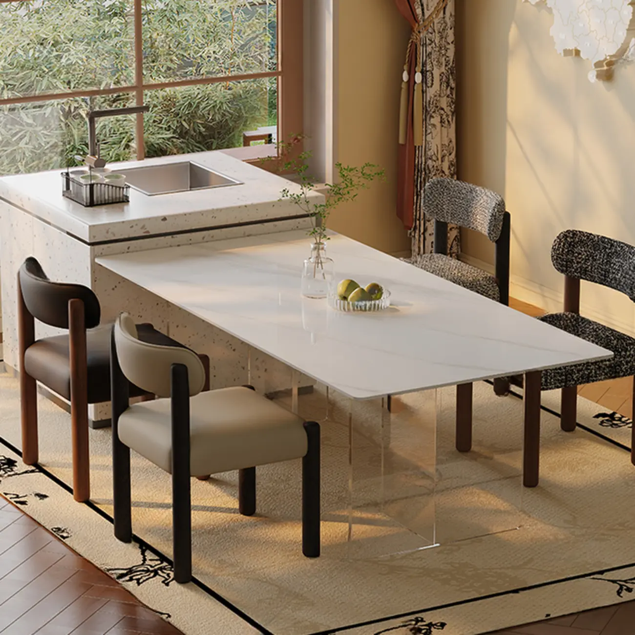 Modern Upholstered Fabric Wood Dining Chair