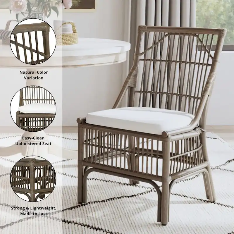 Rattan Slat Back Cushioned Dining Chairs, Set of Two by East at Main