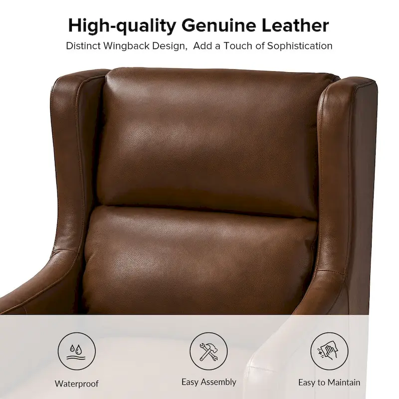 Genuine Leather Wingback Armchair with Pillow