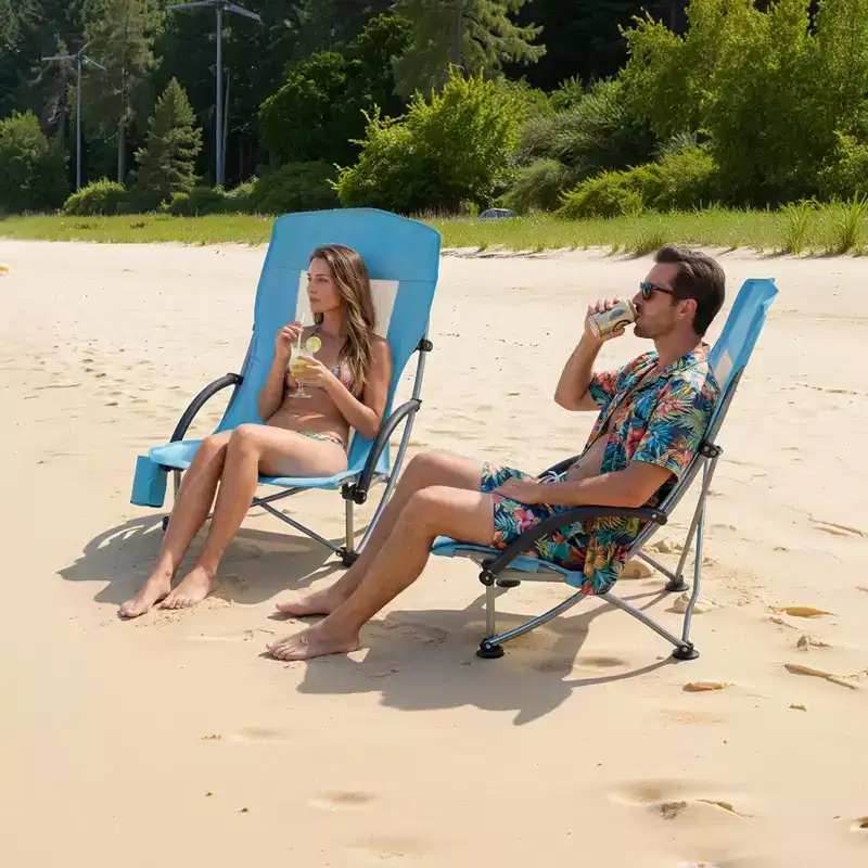 VEVOR Folding Beach Chair, High Back Camping Chairs for Adults, with Cup Pocket, Mesh Back, Carry Bag,Extra Wide Seat Chair 330 lbs, 2 Pack,Light Blue