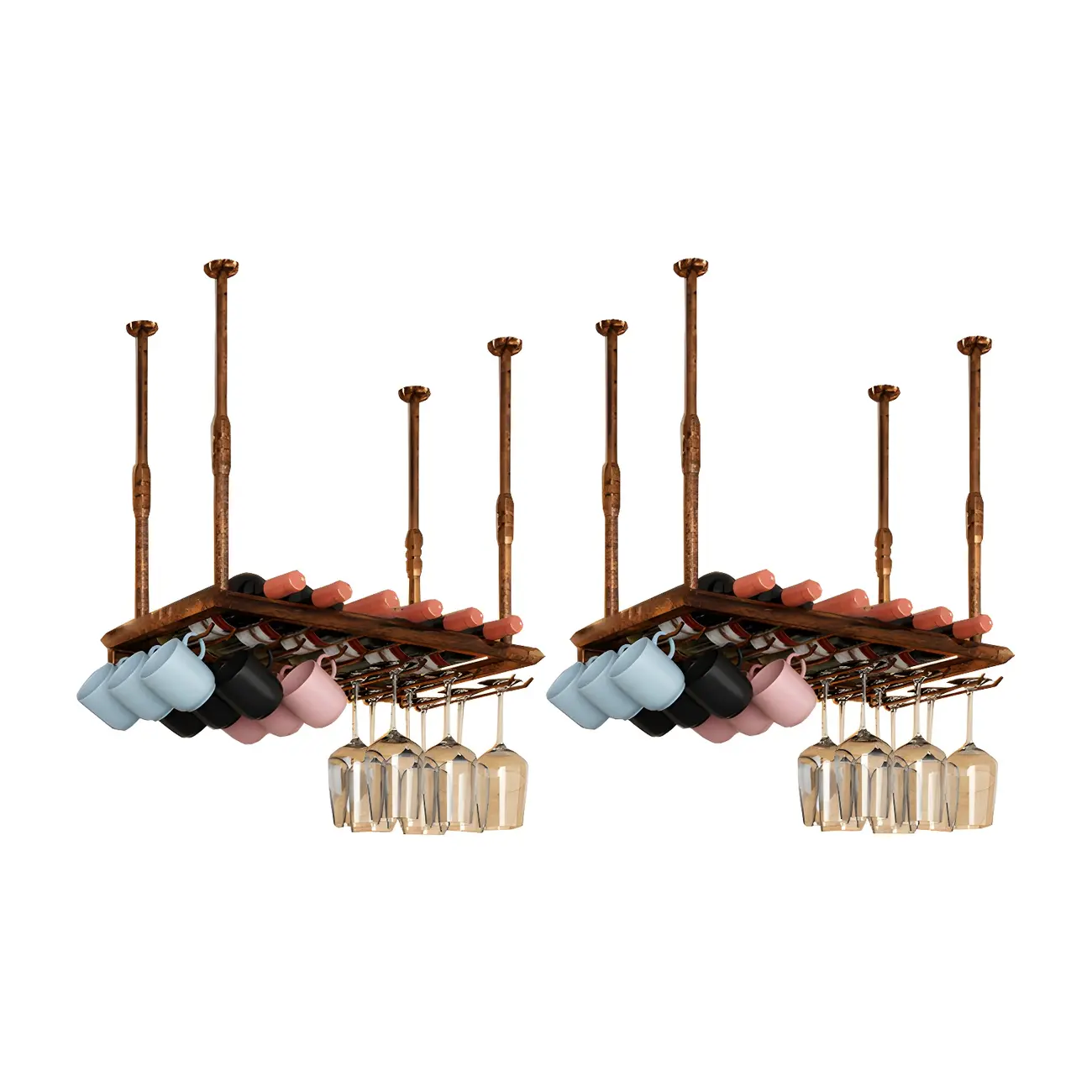 Industrial Metal Hanging Wine Rack with Glass Holder