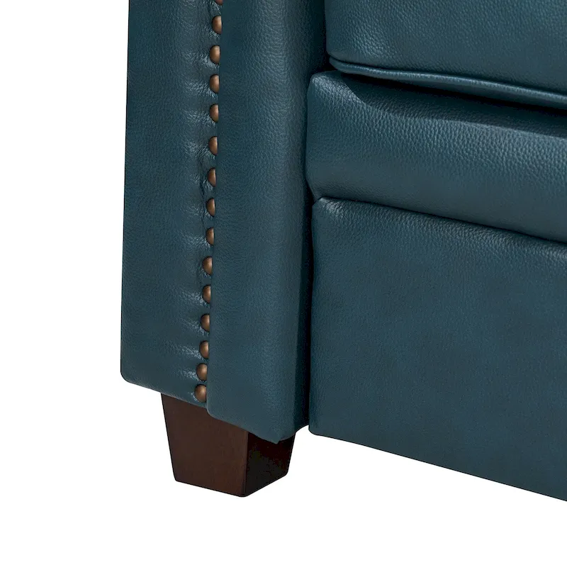 Rita Living Room 3-Seat Genuine Leather Sofa with Solid Wood Legs and Nailhead